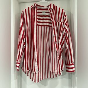 Red and White Striped Button-Up Shirt size XS
